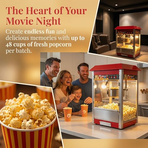 1600W Commercial Popcorn Machine, 16 Oz Kettle Countertop Popcorn Maker with Warming Deck, Removable Stainless Steel Kettle, 3-Switch Control, for Concession Stand Carnival School Events, Pink