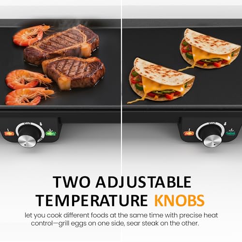 SUNVIVIPRO Electric Griddle Indoor, 1600W Large Flat Top Grill with 17.5" x 9" Nonstick Plates, 2 Cooking Zone with Adjustable Temp, Pancake Egg Maker with Drip Tray, Indicator Light