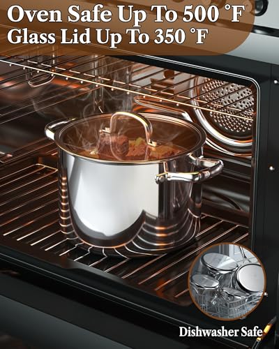 Cook N Home Stainless Steel Stockpot with Lid 7 Quart, Tri-Ply Clad Dutch Oven Soup Pot, Induction Cooking Pot, Silver