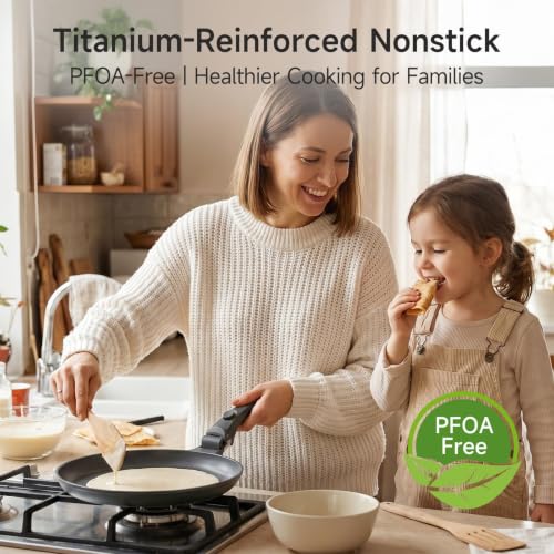 JEETEE Nonstick Crepe Pan with Detachable Handle, 11" Titanium Pancake Pan