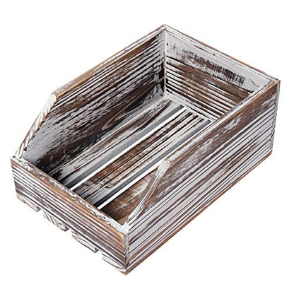 Liry Products Torched Wood Paper Nesting Tray Stackable Document Storage Crate File Organizer Whitewashed Tabletop Wooden Box Basket Letter Holder Folder Rack Desktop Home Office Supplies Jewelry
