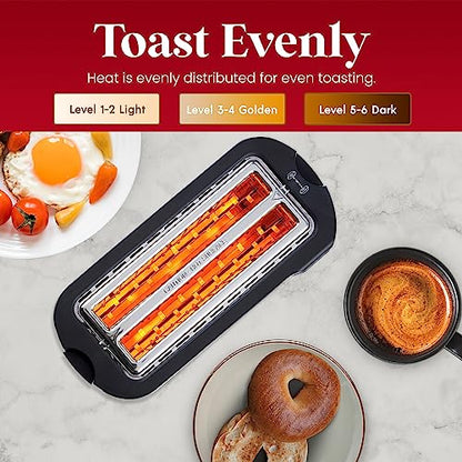 Elite Gourmet ECT5322 Long Slot 4 Slice Toaster, Countdown Timer, Bagel Function 6 Toast Setting, Defrost, Cancel Function, Built-in Warming Rack, Extra Wide Slots for Bagels Waffles, Stainless Steel