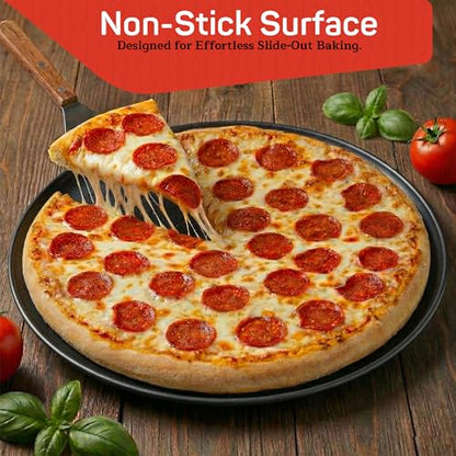 Emporio Kitchen Pizza Baking Pan - 15.75-Inch Round Perforated Carbon Steel Tray with Non-Stick Coating, Dishwasher Safe, Oven Safe (Up To 450° F), Airflow Design, PFOA, PFOS, PTFE Free, Gray