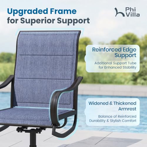 PHI VILLA Outdoor Dining Set for 8, Expandable Table & Blue Swivel Chairs