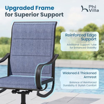 PHI VILLA Outdoor Dining Set for 8, Expandable Table & Blue Swivel Chairs