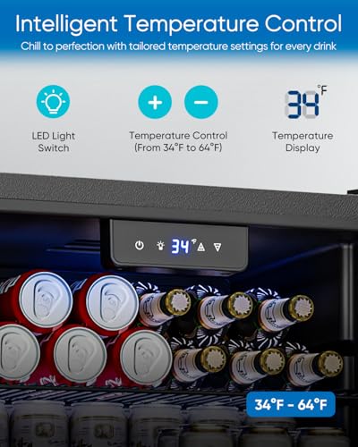 Feelfunn Beverage Refrigerator Cooler - 126 Can Mini Fridge Glass Door for Drinks Soda Beer Wine - Small Refrigerator for Office Bedroom Home Bar, 4 Adjustable Shelves, 3.2 Cu.Ft, Silver