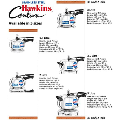 Hawkins Contura Pressure Cooker, Stainless Steel Inner Lid Cooker, Handi Cooker, Induction Cooker, Small Cooker, Silver SSC20 2 Litre