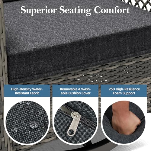 Mvpipi Patio Bistro Sets 3 Pieces with 360° Swivel Chairs Set of 2 - Outdoor Patio Furniture Set with PE Wicker Chairs and Side Table, Patio Conversation Sets for Porch, Garden, Balcony, Dark Gray