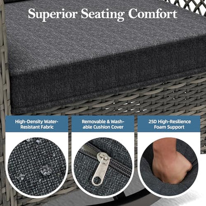 Mvpipi Patio Bistro Sets 3 Pieces with 360° Swivel Chairs Set of 2 - Outdoor Patio Furniture Set with PE Wicker Chairs and Side Table, Patio Conversation Sets for Porch, Garden, Balcony, Dark Gray