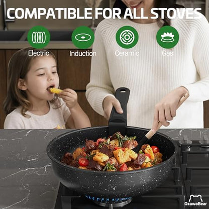 OzawaBear 26 Pcs Pots and Pans Set Non Stick, Ceramic Cookware Set Non Toxic with Detachable Handles, Healthy Induction Cookware Oven Safe RV Kitchen Set, PFAS PFOA & PTFE Free, Black