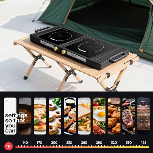 MOMOKOVA Double Induction Cooktop, 1800W Portable Dual Burner with 8 Power Levels, Sensor Touch Control & 99-Min Timer, Fold-n-Store Design for RV, Small Kitchen & Outdoor Cooking (black)