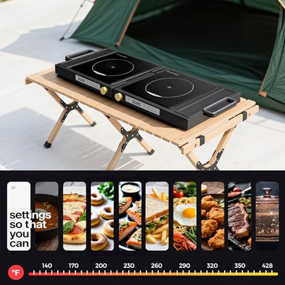 MOMOKOVA Double Induction Cooktop, 1800W Portable Dual Burner with 8 Power Levels, Sensor Touch Control & 99-Min Timer, Fold-n-Store Design for RV, Small Kitchen & Outdoor Cooking (black)