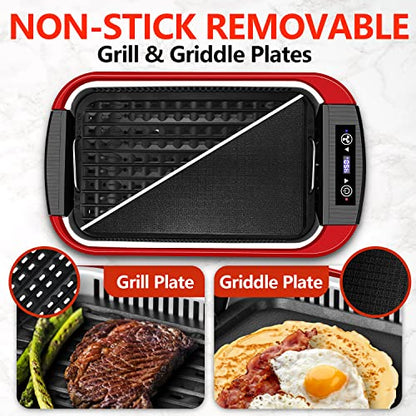 Indoor Grill, CUSIMAX Smokeless Grill Indoor, Electric Griddle, 1500W, Red