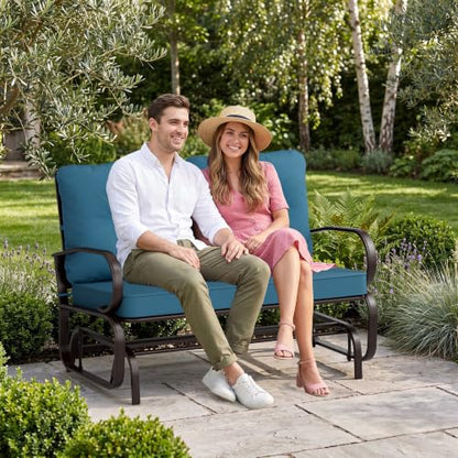 Incbruce Outdoor Swing Glider Rocking Chair Patio Bench for 2 Person, Garden Loveseat Seating Patio Steel Frame Chair Set with Cushion, Peacock Blue