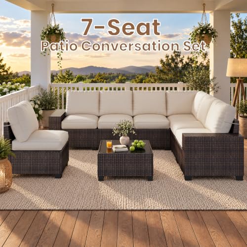 8-Piece Patio Furniture Set, Modular PE Wicker Outdoor Sectional Sofa Couch