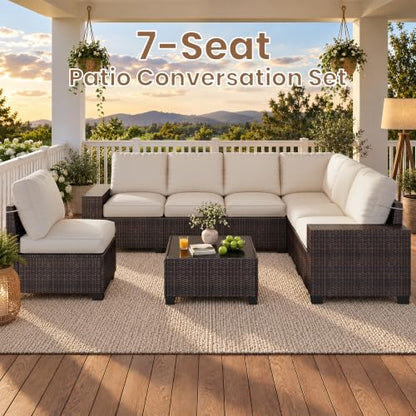8-Piece Patio Furniture Set, Modular PE Wicker Outdoor Sectional Sofa Couch