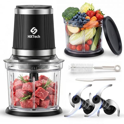 HXTech Food Processor Set: 2-Speed Food Chopper with Two 4 Cup Bowls