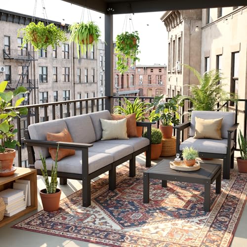 Stoog 6-Piece Patio Sectional Sofa Set, Modular Outdoor Furniture Set - All-Weather Waterproof HIPS Frame & Quick-Dry Olefin Cushions, Black