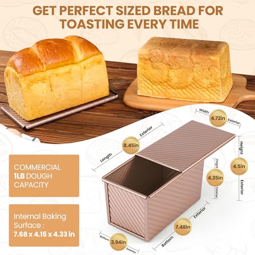 Yupjlia Pullman Loaf Pan with Lid, Premium 1 lb Dough Sandwich Nonstick Bread Pan with Lid for Homemade Bread, Heavy Duty Carbon Steel Corrugated Pullman Toast Box with Cover for Baking, Bakeware
