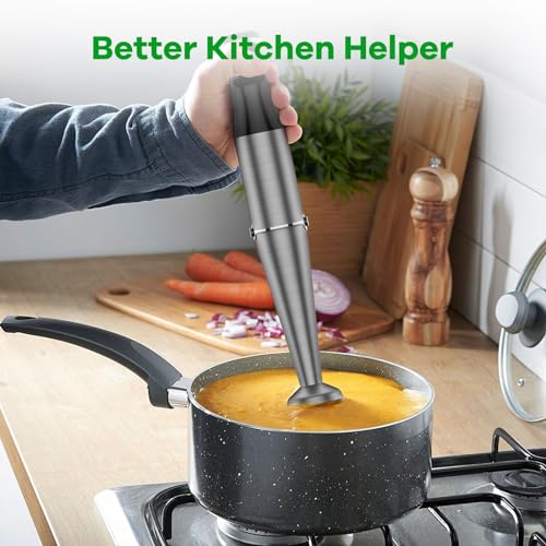 Turelar Immersion Blender Handheld Corded Hand Blenders Set 1100W, Trigger Variable Speed 5 in 1 Stick Emulsifier with Chopper, Whisk and Frother for Soup, Baby Food and Smoothies, Black