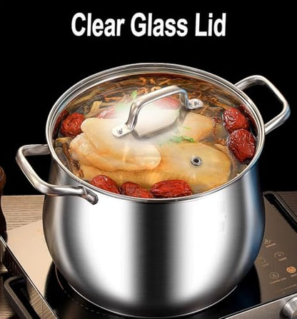 Stainless Steel Stock Pot, 8 Quart Heavy Duty Induction-Compatible with Visible Lid for Soups, Pasta, Stews, Canning, Boiling