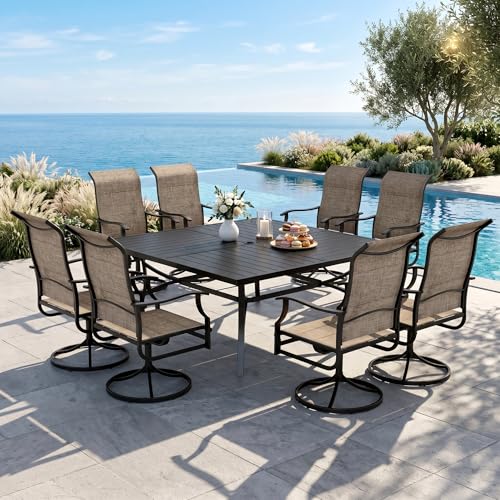 MIXPATIO Patio Dining Set for 8 w/Square Table & High Back Swivel Chairs