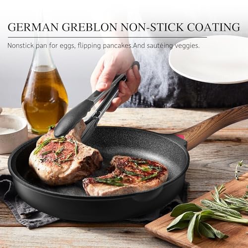 Vinchef 8" Non Stick Frying Pans, Skillet with Lid Used for All Stoves, Induction Non Toxic Cookware, Cooking Pans Nonstick Capable of Kitchen