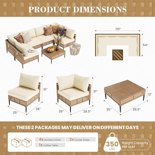 UDPATIO Patio Furniture Set, 7 Piece Modular Outdoor Furniture Set, Beige