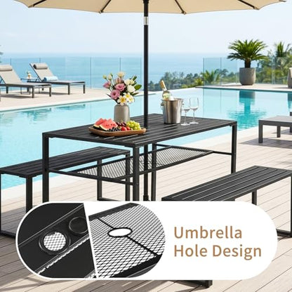 Outvita 49" Metal Patio Dining Set w/Umbrella Hole, Storage Shelf