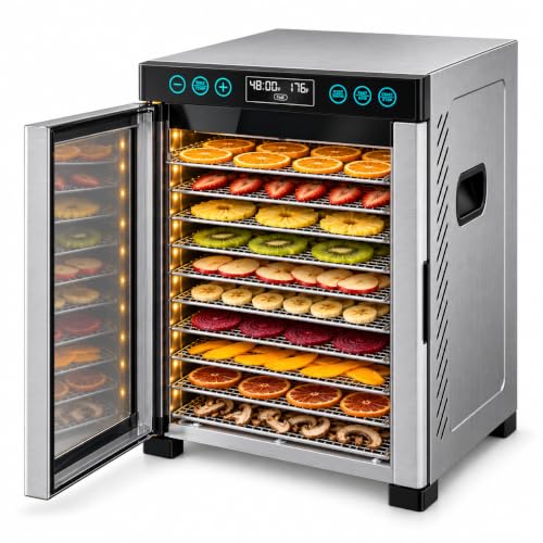 AOHGOA 10-Tray Food Dehydrator, Stainless Steel, Rear Fan, Digital Control