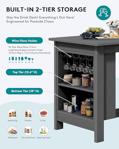 SERWALL 10-Piece Outdoor HDPE Counter-Height Bar Dining Set for 8, Gray