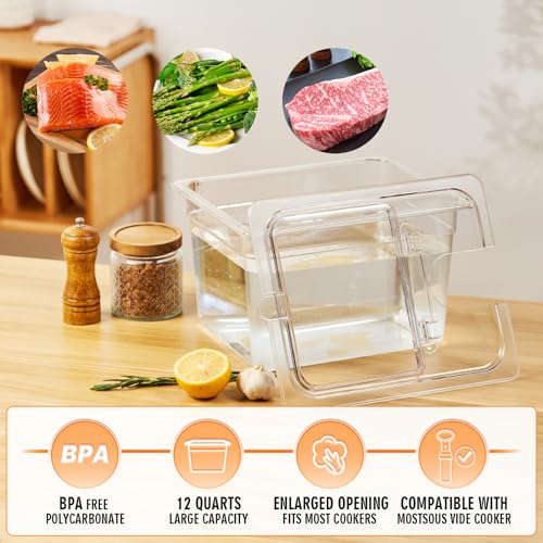 HOMENOTE Sous Vide Container 12 Quart with Universal Collapsible Hinged Lid