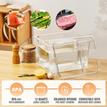 HOMENOTE Sous Vide Container 12 Quart with Universal Collapsible Hinged Lid