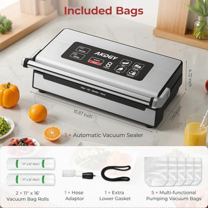 95Kpa Vacuum Sealer Machine，Upgraded Commercial Food Vacuum Sealer, 14-in-1 Functions & Double Heat Seal, Stainless Steel, Large Icons,130W Dual Pumps(25L/Min Suction), Widened Easy-Lock Handle