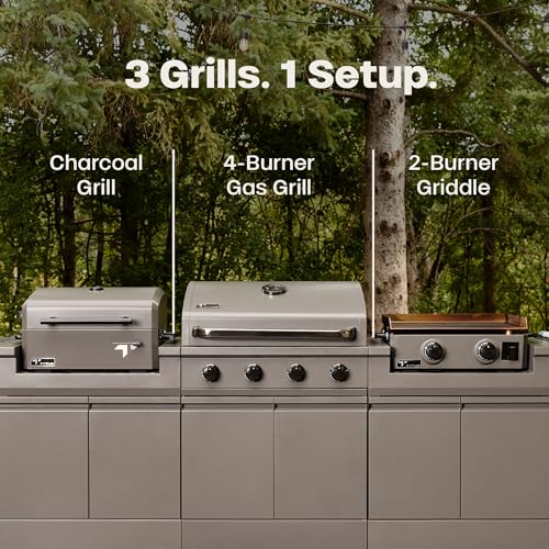 Tytus Anaheim 4-Burner Gas Grill with Two Prep Carts, Charcoal Grill, and Gas Griddle with Cover - Modular Outdoor Kitchen, Quick Assembly, Outdoor Cooking, Kitchen Island for BBQ