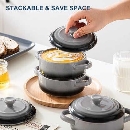 LOVECASA Mini Cocotte with Lid,12 OZ Small Casserole Dish for Oven,Mini Casserole Dish,Individual Ramekins with Lids,Oven, Microwave & Dishwasher Safe,Set of 4