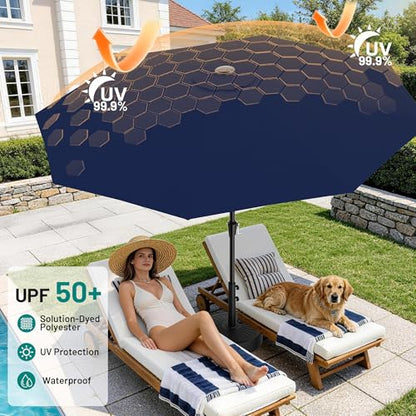AreShark 9 FT Patio Umbrella for Outdoor, Outdoor Umbrella with Push Button Tilt and Crank, Outdoor Patio Umbrellas with 8 Sturdy Ribs for Market, Garden, Deck, Backyard, Pool (Navy)