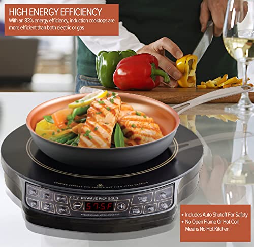 Nuwave Gold Precision Induction Cooktop, Portable, Large 8” Heating Coil, 12” Shatter-Proof Ceramic Glass Surface, 96 Temp Settings from 100°F - 575°F, 3 Watt Settings 700, 900, & 1500 Watts (Renewed)