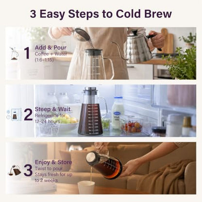 bonVIVO Cold Brew Coffee Maker 1.9L Glass Pitcher with Steel Filter (64OZ)