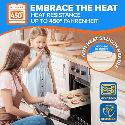 Emporio Kitchen Baking Pan Set - Nonstick Coating, Carbon Steel Bakeware Set with White Silicone Handle, PFOA, PFOS, PTFE Free, Recipe Booklet Included, Oven Safe Tray (Up To 450° F) Set of 25 - White