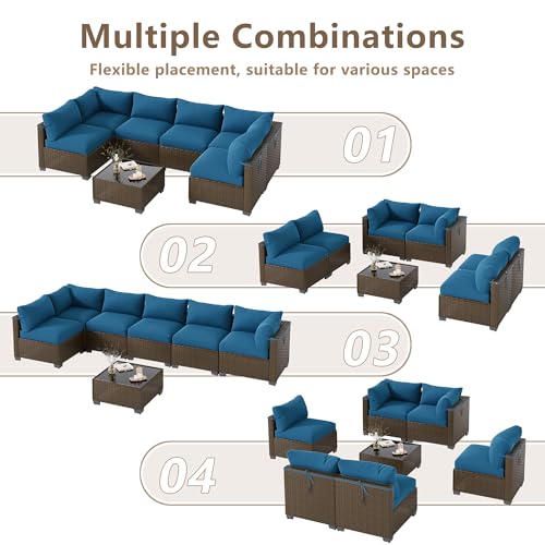 LOUVIXA 7 Piece Outdoor Patio Furniture Set, Outdoor Sectional Sofa, Wicker Rattan Patio Furniture, Patio Conversation Set with Coffee Table & Cushions