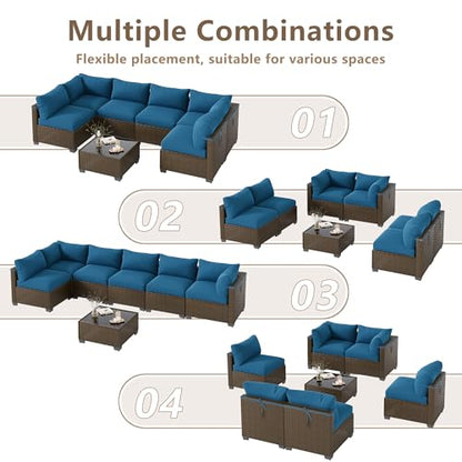 LOUVIXA 7 Piece Outdoor Patio Furniture Set, Outdoor Sectional Sofa, Wicker Rattan Patio Furniture, Patio Conversation Set with Coffee Table & Cushions