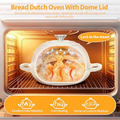 ONKO Dutch Oven For Sourdough Bread Baking, 6QT Enameled Cast Iron Dutch Oven Pot With Lid, Non-stick Sourdough Baking Pan with Bread Dome, Round Ceramic Dutch Ovens Pot with Cloche for Homemade