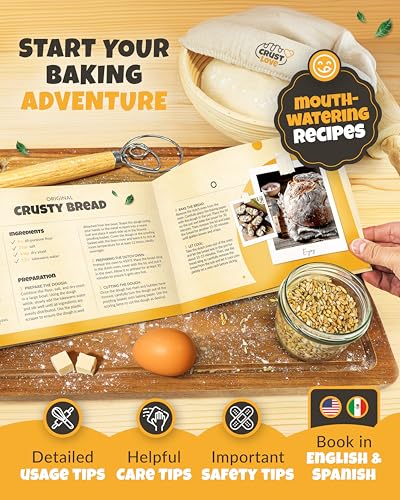 CRUSTLOVE Cast Iron Dutch Oven for Bread Baking - incl. Sourdough Bread-Baking Supplies like Banneton Bread-Proofing Basket - 5QT Bread-Oven with Lid Bread-Making Kit Pan, Pot, Sour Sough Tools, Lame