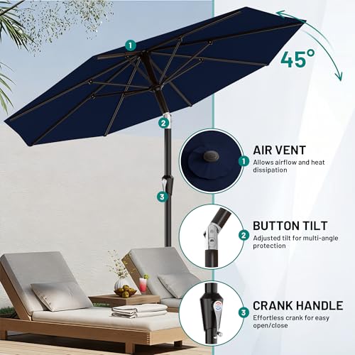 AreShark 9 FT Patio Umbrella for Outdoor, Outdoor Umbrella with Push Button Tilt and Crank, Outdoor Patio Umbrellas with 8 Sturdy Ribs for Market, Garden, Deck, Backyard, Pool (Navy)
