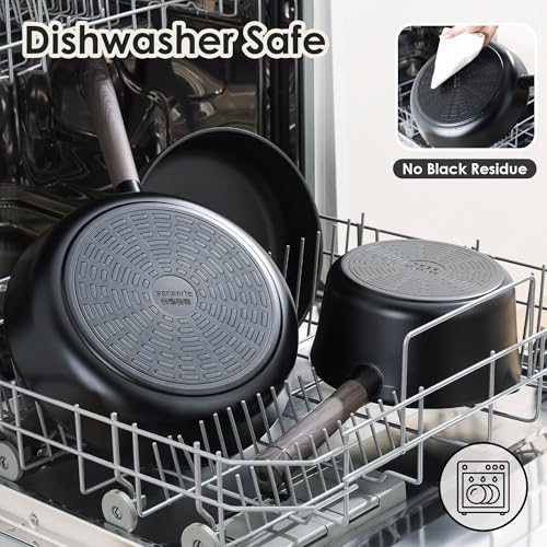 SENSARTE 13Pcs Pots and Pans Set Nonstick Cookware Set Kitchen Cooking Frying Pans with Stay-cool Handle, Dishwasher Safe, Induction Compatible, PFOA/PFOS Free, Black