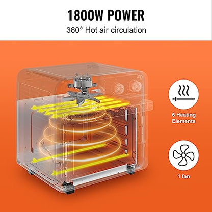VEVOR 7-IN-1 Air Fryer Toaster Oven, 18L Convection Oven, 1800W Stainless Steel Toaster Ovens Countertop Combo with Grill, Pizza Pan, Gloves, 6 Slices Toast, 10-inch Pizza, Home Use