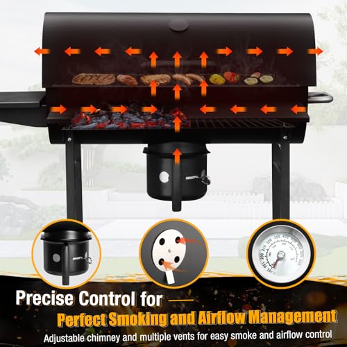 SUNLIFER Charcoal BBQ Grills Outdoor: Spacious Barrel Barbecue Grill with Side Front Table - Premium BBQ Smoker Combo for Backyard Cooking Patio Grilling Tailgating Party Camping Picnic