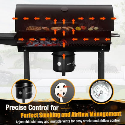 SUNLIFER Charcoal BBQ Grills Outdoor: Spacious Barrel Barbecue Grill with Side Front Table - Premium BBQ Smoker Combo for Backyard Cooking Patio Grilling Tailgating Party Camping Picnic
