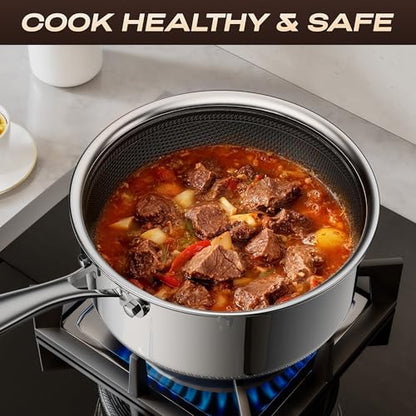 ZEROPAN 1 Quart Stainless Steel Saucepan with Glass Lid,6 Inch Hybrid Nonstick Sauce Pan,PFAS PFOA PTFE Free,Stay-Cool Handle,Dishwasher-Friendly,Oven-Safe,Small Pots Compatible with All Cooktops